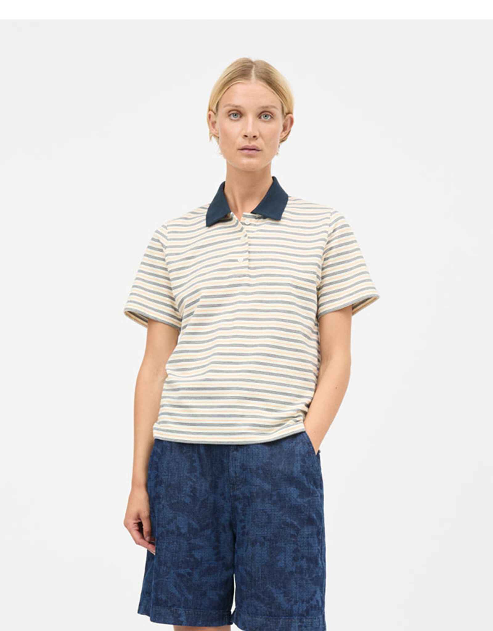 Mads Norgaard MADS NØRGAARD MARLO POLO TEE - VANILLA/SKY CAPTAIN