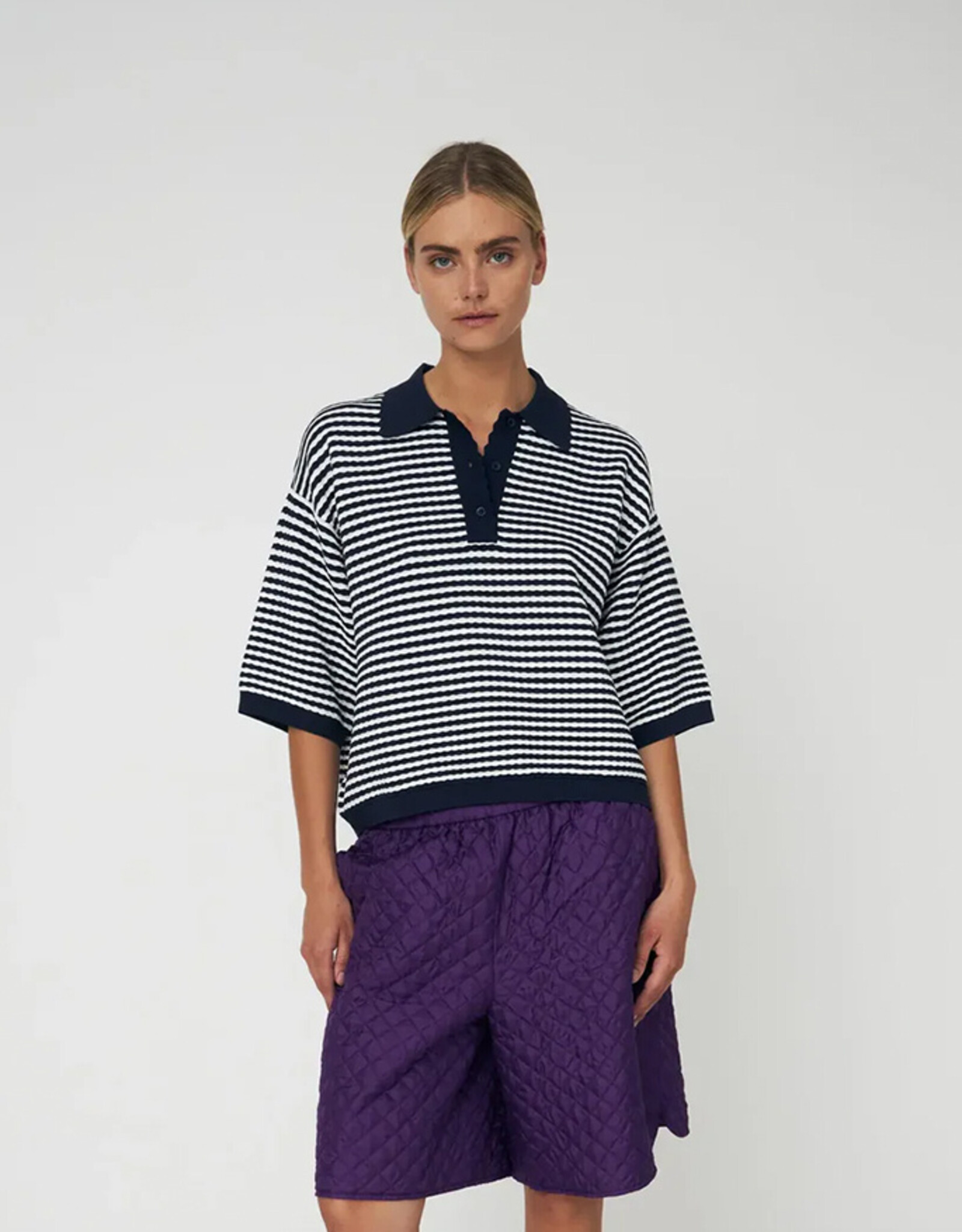 STELLA NOVA POLO KNIT - NAVY-CREME