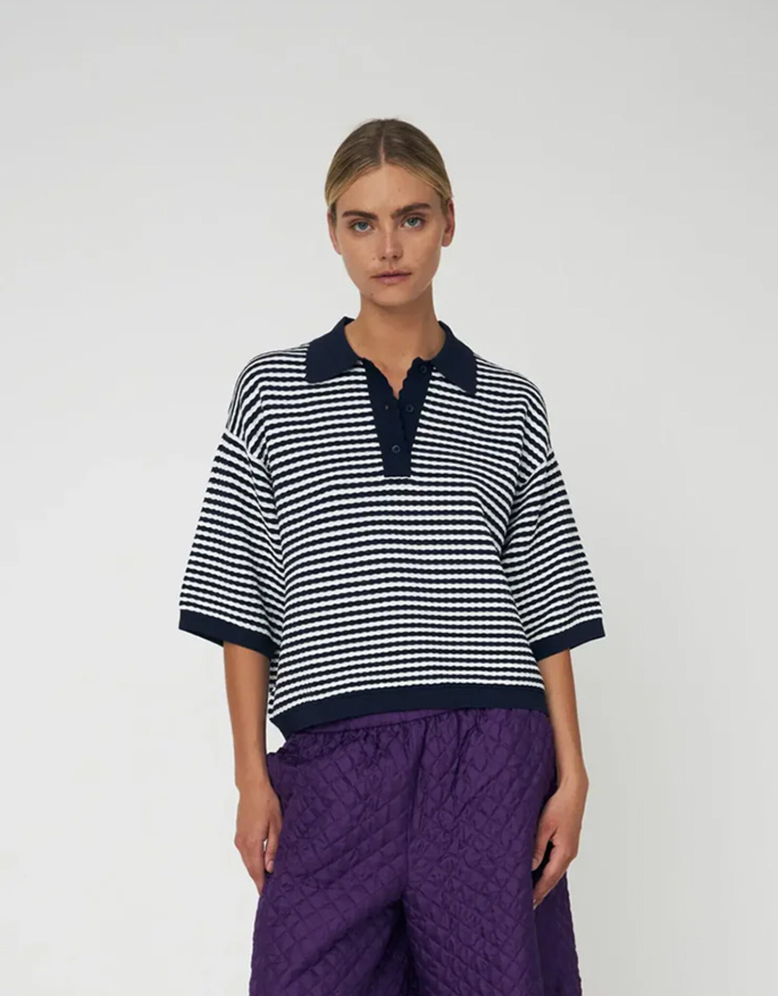 STELLA NOVA POLO KNIT - NAVY-CREME