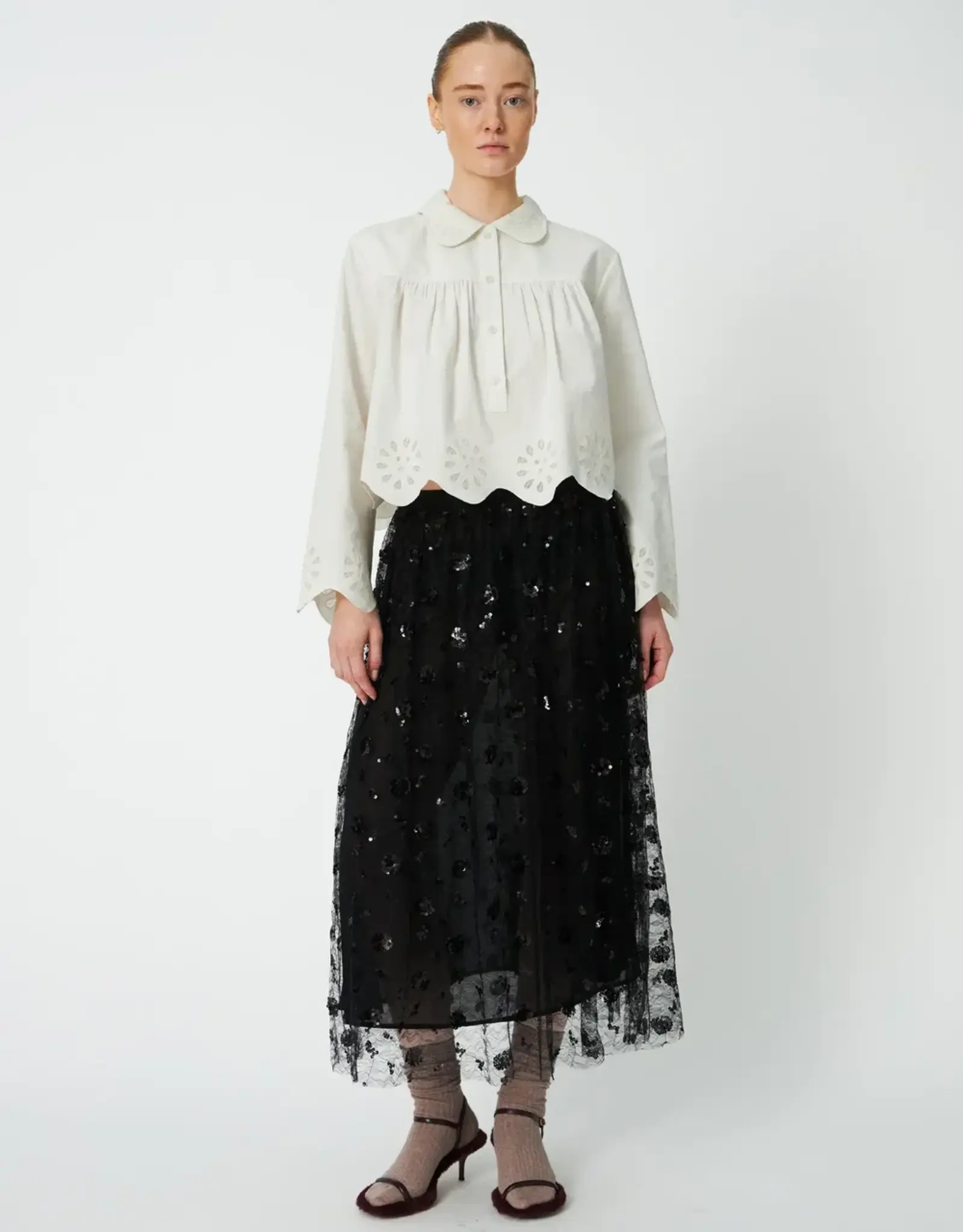 STELLA NOVA SEQUINS MESH SKIRT - BLACK
