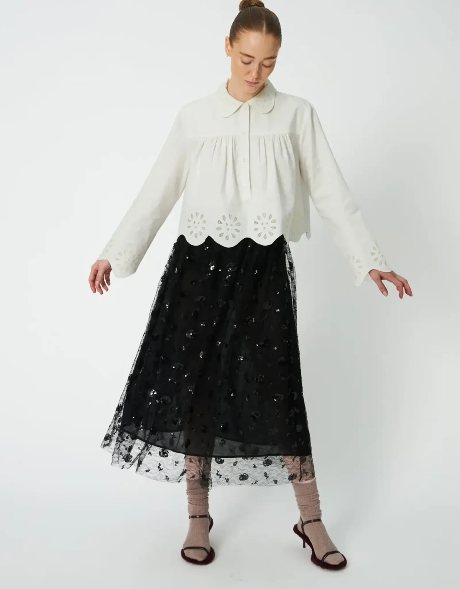 STELLA NOVA SEQUINS MESH SKIRT - BLACK