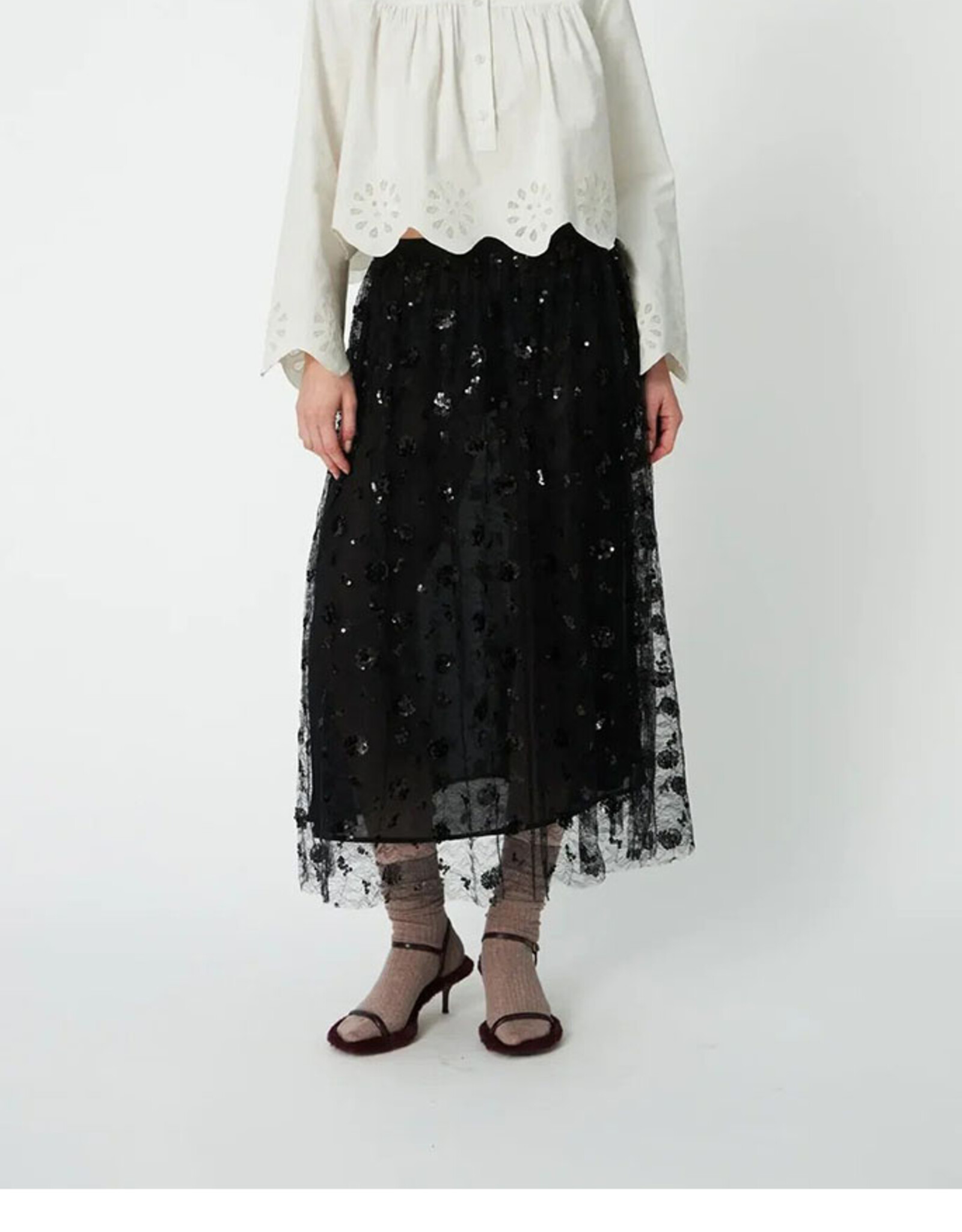 STELLA NOVA SEQUINS MESH SKIRT - BLACK