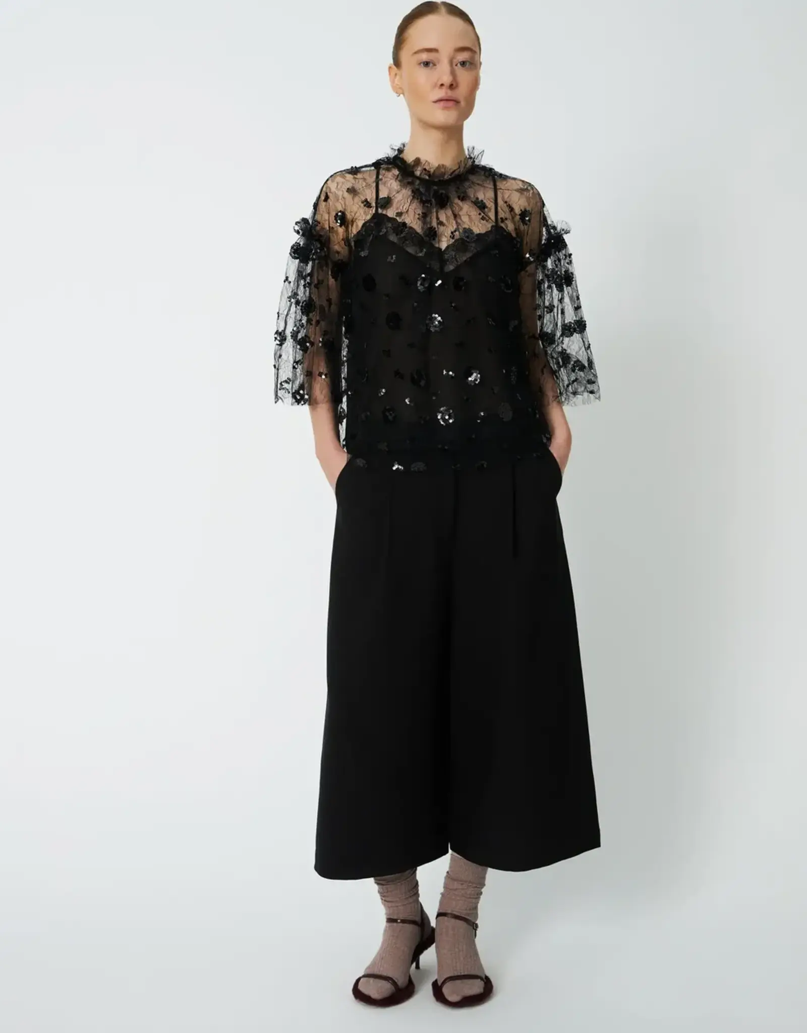 STELLA NOVA SEQUINS MESH BLOUSE - BLACK