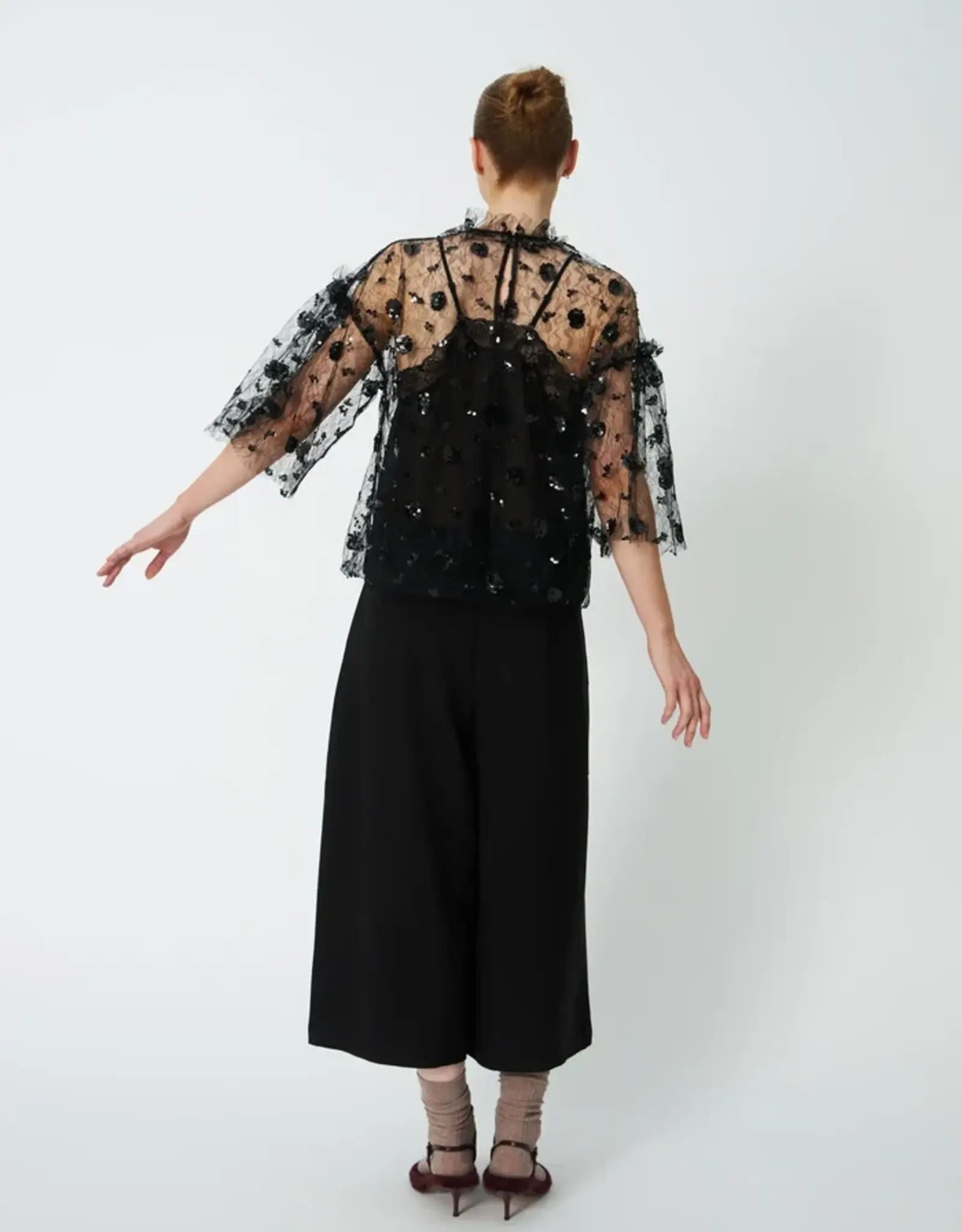 STELLA NOVA SEQUINS MESH BLOUSE - BLACK