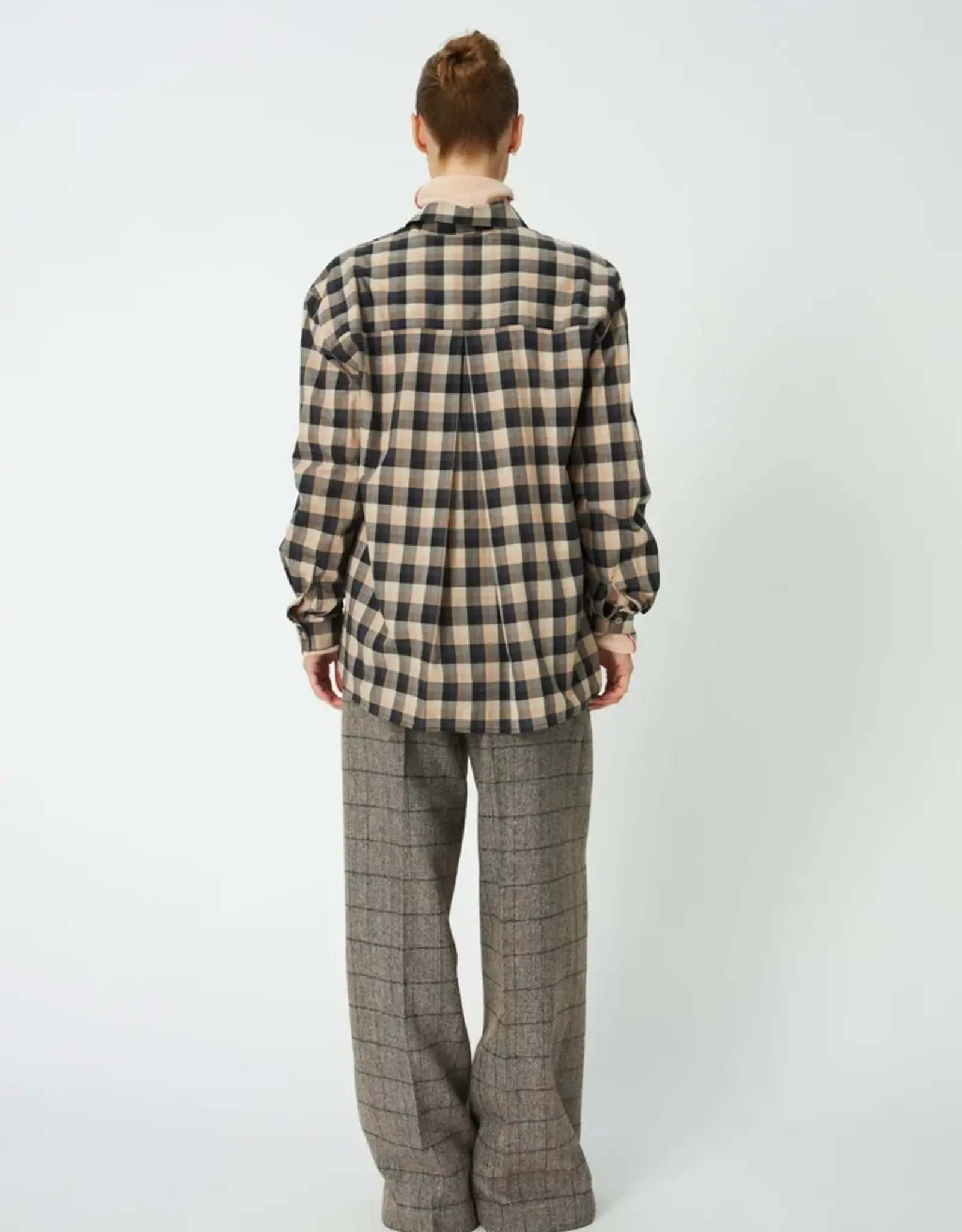 STELLA NOVA OVERSIZED CHECKED SHIRT - BEIGE/BLACK