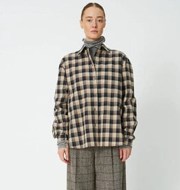 STELLA NOVA OVERSIZED CHECKED SHIRT - BEIGE/BLACK