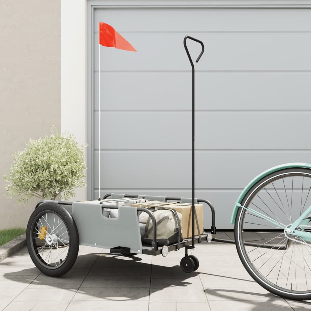 Fietstrailer oxford stof en ijzer grijs en zwart