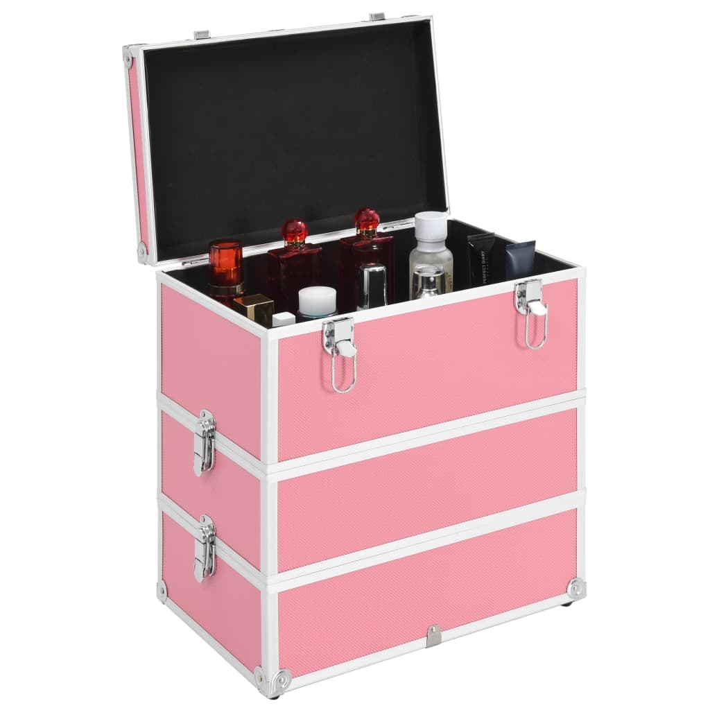 Make-up koffer 37x24x40 cm aluminium roze