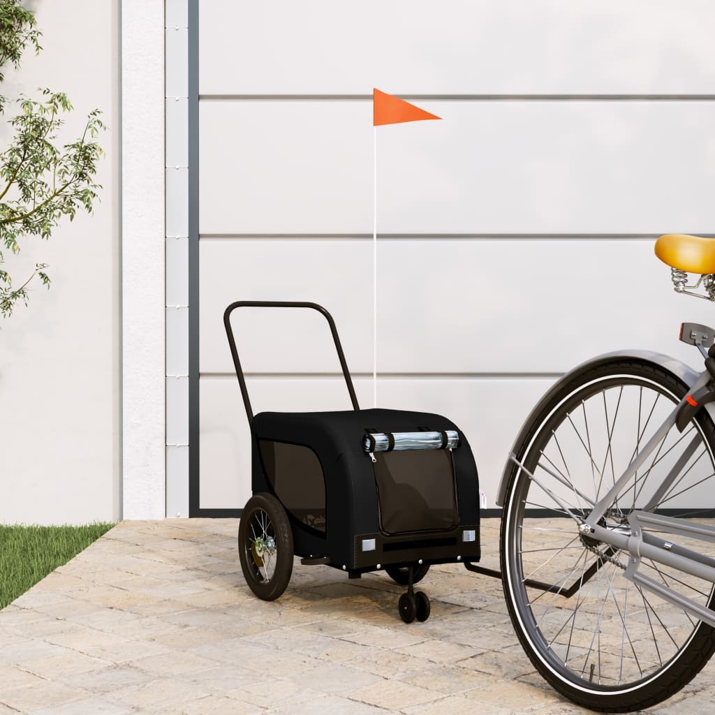 Hondenfietstrailer oxford stof en ijzer zwart