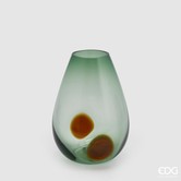 Vase en verre vert avec taches brunes (H25cm / ø18cm)