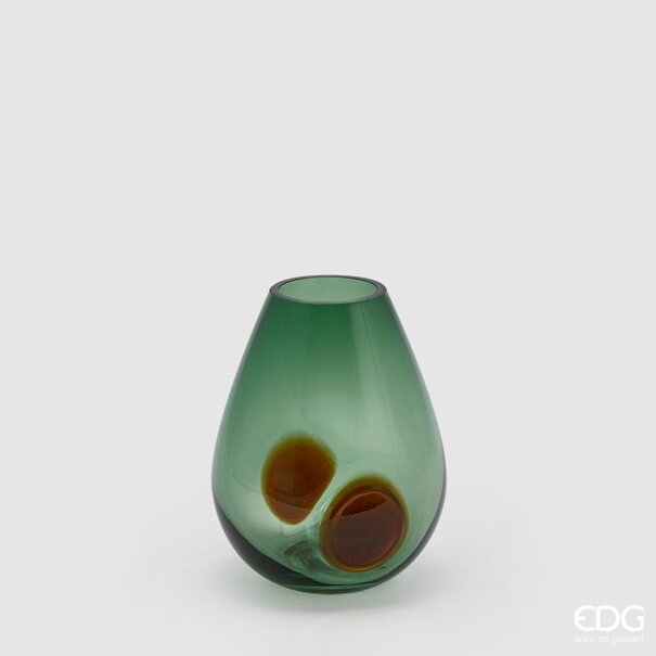 Enzo De Gaspari Vase en verre vert avec taches brunes (H18cm / ø14cm)