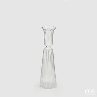 Bougeoir transparent avec lignes (H18cm / ø5cm)