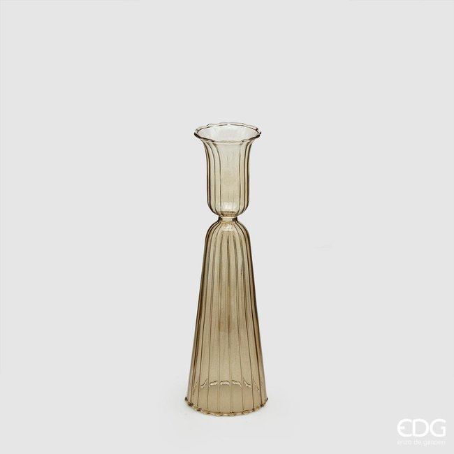 Enzo De Gaspari Smoked Candle Holder with lines (H18cm / ø5cm)