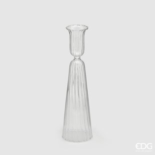 Bougeoir transparent avec lignes (H22cm / ø6cm)