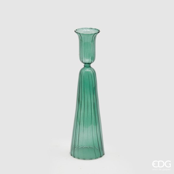 Enzo De Gaspari Green Candle Holder with lines (H22cm / ø6cm