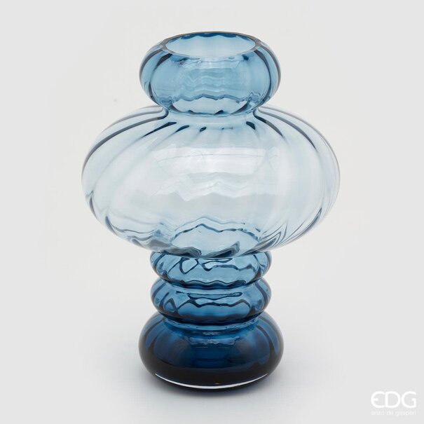 Enzo De Gaspari Blauwe glazen vaas 'Ampolla' (H32cm / ø25cm)