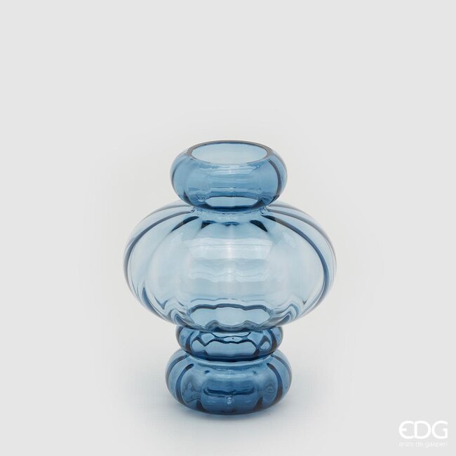 Enzo De Gaspari Blauwe glazen vaas 'Ampolla' (H23cm / ø19cm)