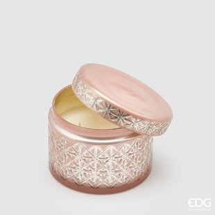 Bougie parfumée en verre rose (H10cm D14cm)