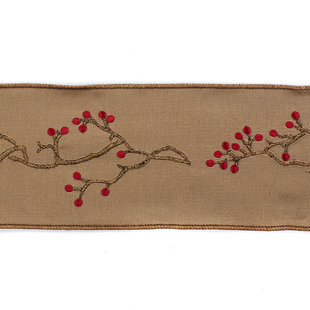 Embroidery with Berry on Twigs Ribbon 10cm (Price per meter)