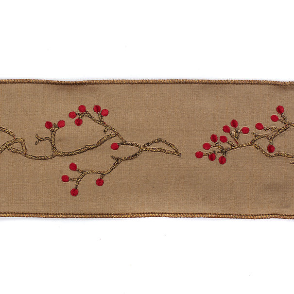 Embroidery with Berry on Twigs Ribbon 10cm (Price per meter)