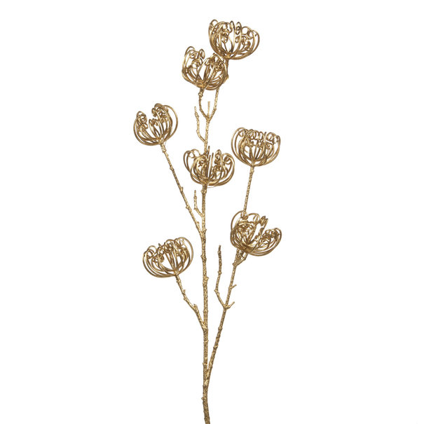 Metallic krullende bloemen op steel in goud (86,5 cm)