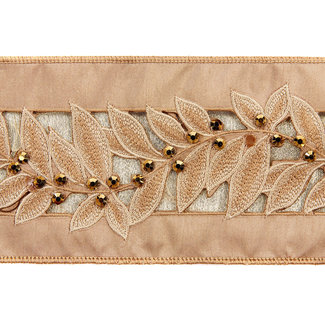 Ruban de vigne d'olive crème / or 10cm (Prix au mètre)