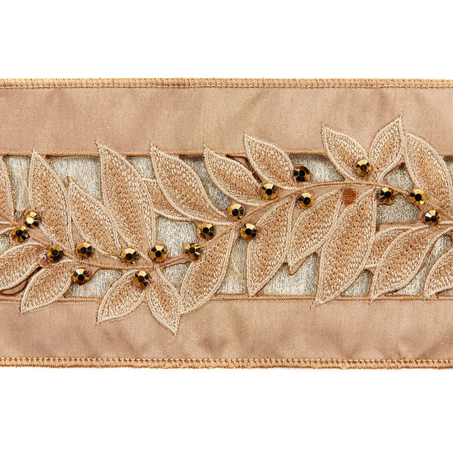 Ruban de vigne d'olive crème / or 10cm (Prix au mètre)