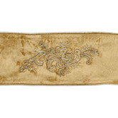 Velvet Embroidery Swirl Leaf Ribbon Gold/Champagne 10cm (Price per Meter)