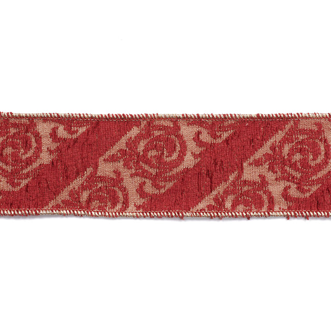 Metallic Acanthus Swirling Ribbon Rood / Goud 6,4cm (Prijs per Meter)