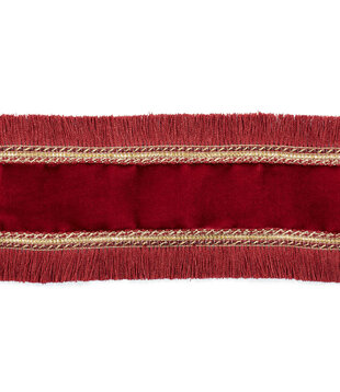 Velvet Fringed Edges Ribbon Red/Burgundy 10cm (Price per Meter)