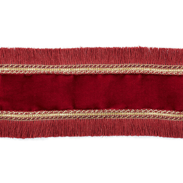 Fluweel Randenband met Franjes Rood / Bordeaux 10cm (Prijs per Meter)