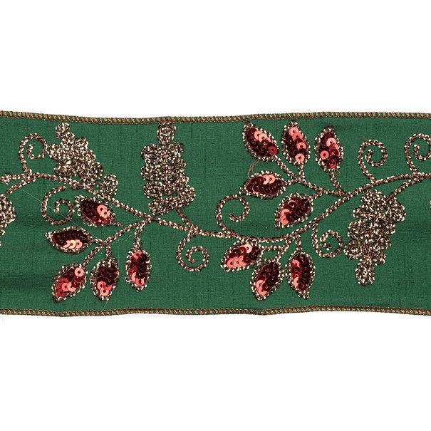 Embroidery Leaf Grape Ribbon Green/Copper 10cm (Price Per Meter)