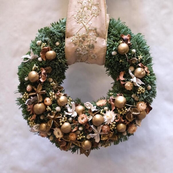 Daniel Ost Hanging Christmas Wreath Gold/Creme (ø35cm)