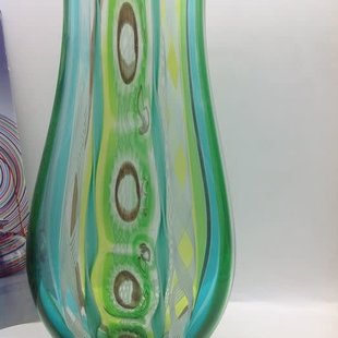 Vase en verre avec filigrane coloré et murrine (28cm)