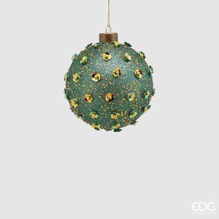 Christmas Ball D10 Green Glass with Flowers