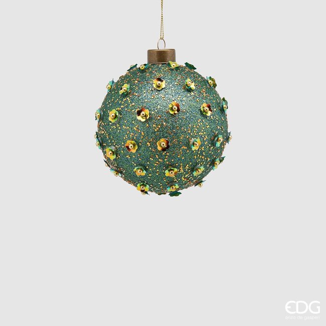 Enzo De Gaspari Christmas Ball D10 Green Glass with Flowers