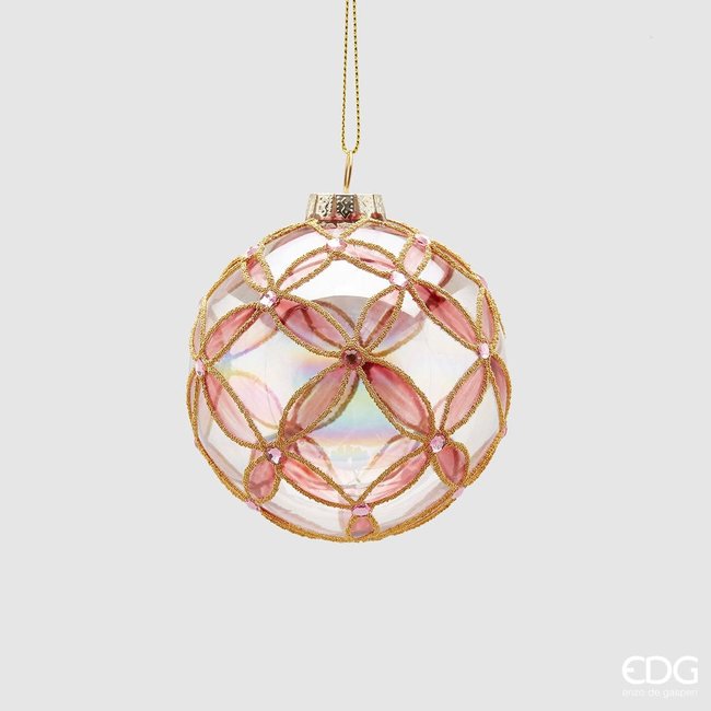 Enzo De Gaspari Christmas Ball D10 Pink Glass with Flowers