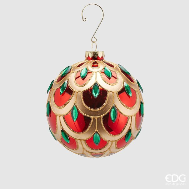 Enzo De Gaspari Christmas Ball D12 Green/Red Glass with Gems