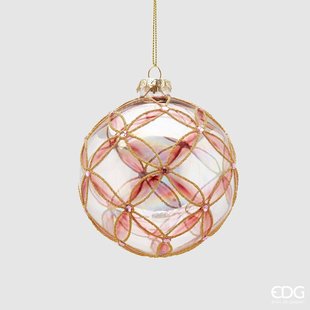 Christmas Ball D8 Pink Glass with Flowers