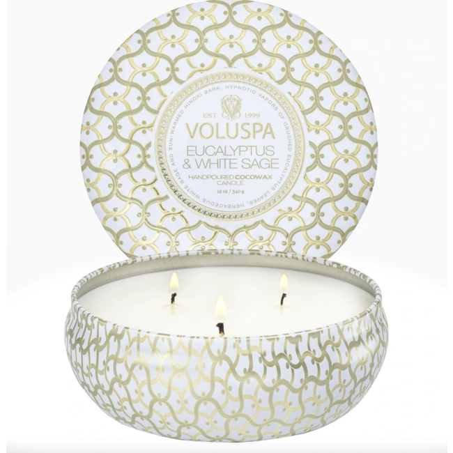 3 Wick Tin Candle Eucalyptus White Sage