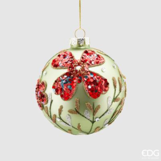 Enzo De Gaspari Palla Vetro Fiori Glitter Green Red D10