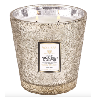 2 Wick Hearth Candle Gilt Pomander & Hinoki