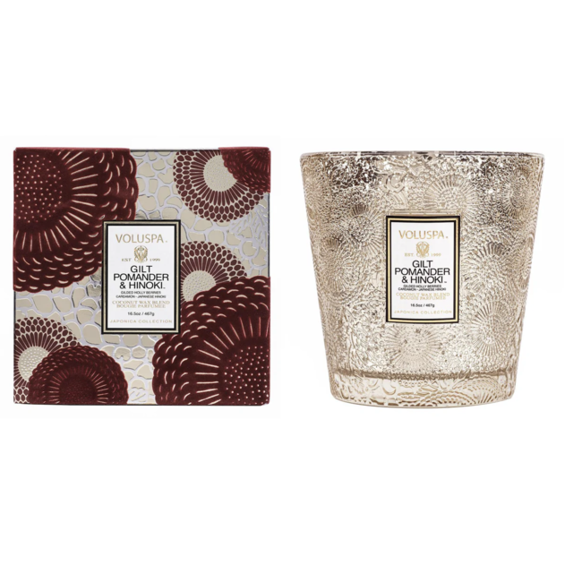 2 Wick Hearth Candle Gilt Pomander & Hinoki