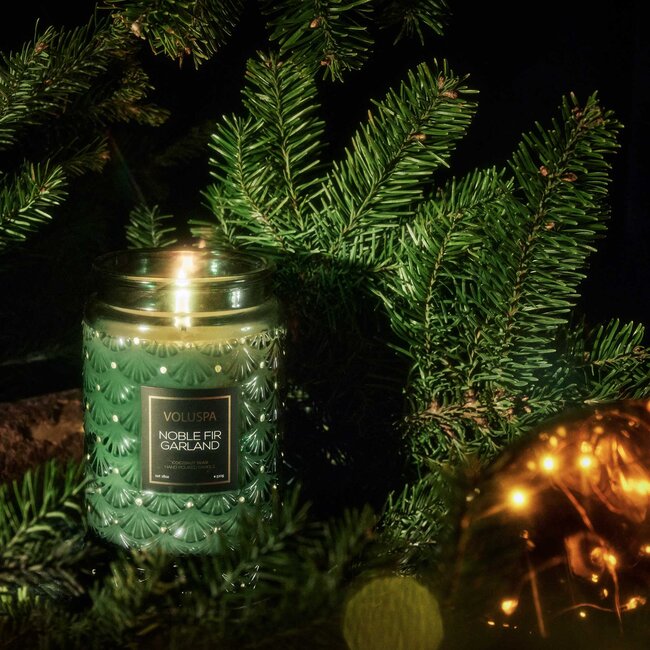 Large Jar Candle Glass Lid Noble Fir Garland