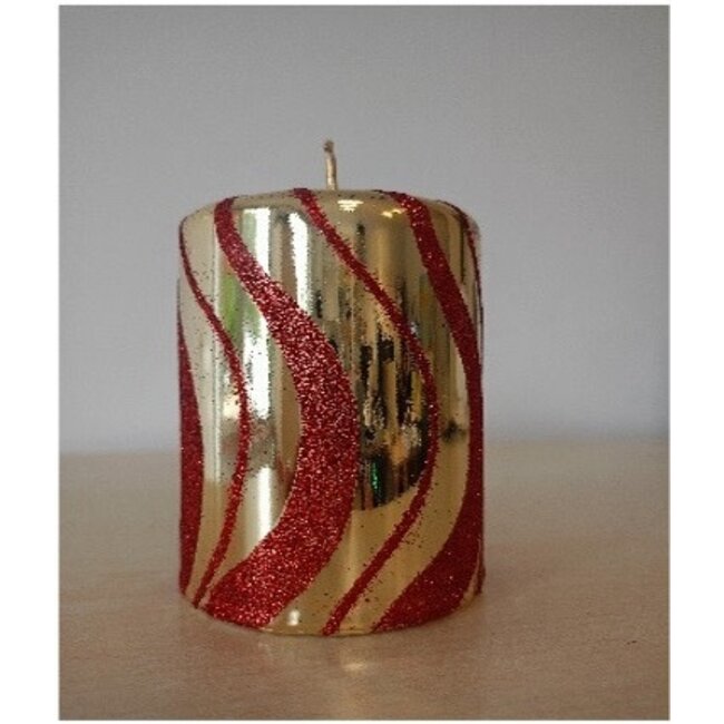 Daniel Ost Candles Gold metallic w/ red glitter windmill pillar 150X70 (PL150070M98Q)
