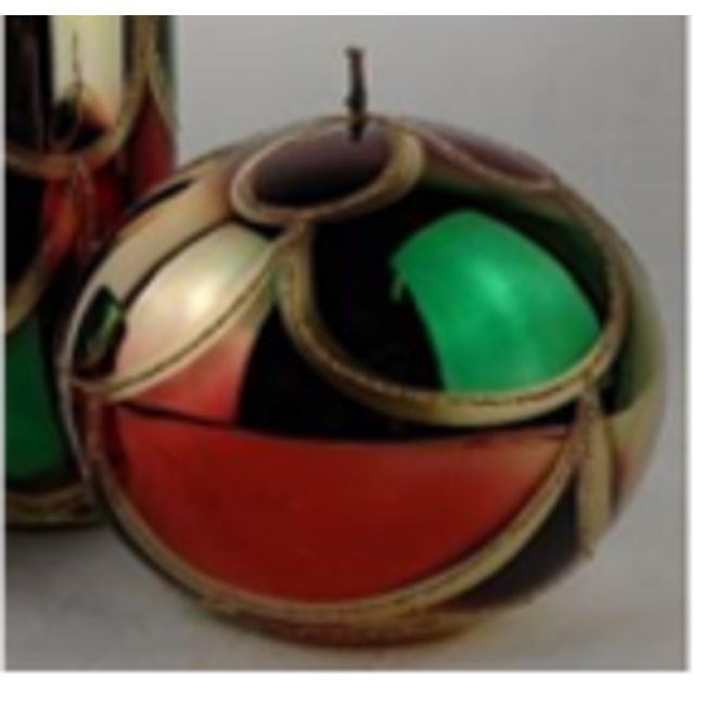 Daniel Ost Candles Red-Green-Gold-Brown Metallic w/ Gold glitter Arcobaleno ball 150mm