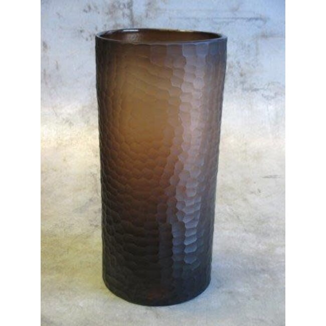 Object for Home Glass carved cylinder L Ø25 xH55cm l. brown