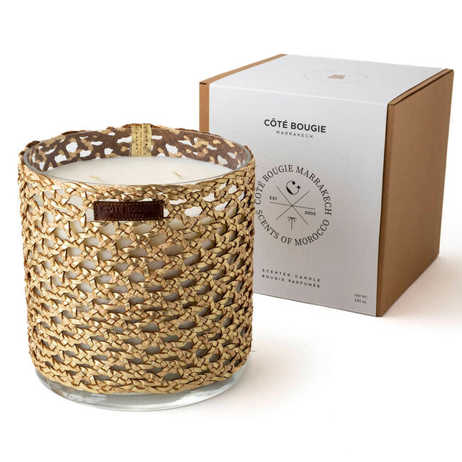 Côté Bougie Marrakech BOUGIE RAPHIA CUIR YARA XL / ROSE OUD