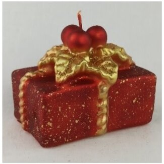 Daniel Ost Candles 16Cubo h.70x100x80 mm Red velvet w/ gold decorations and red Holly Gift