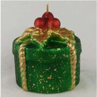 Daniel Ost Candles 23Cylinder h.90x80 mm Xmas green velvet w/ gold decorations and red Holly Gift